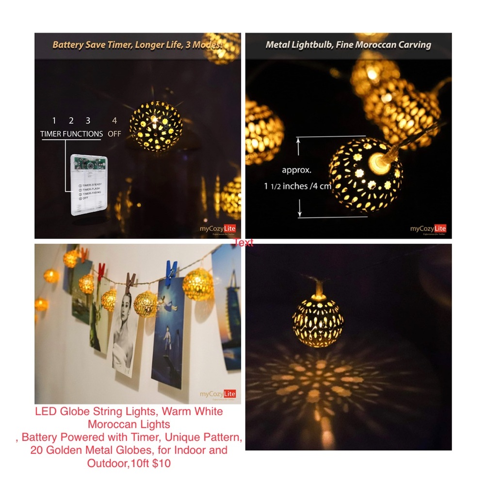 Moroccan Globe string Lights, Battery Powered. Indoor outdoor